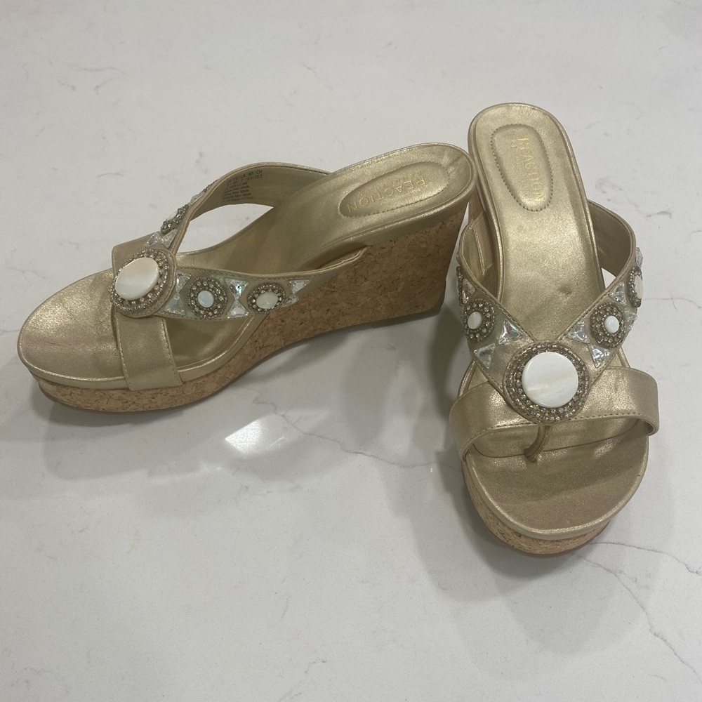 Gold wedge heels